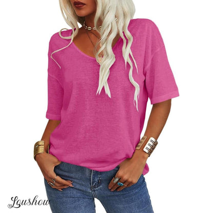 Women's Solid Color V-Neck T-shirt