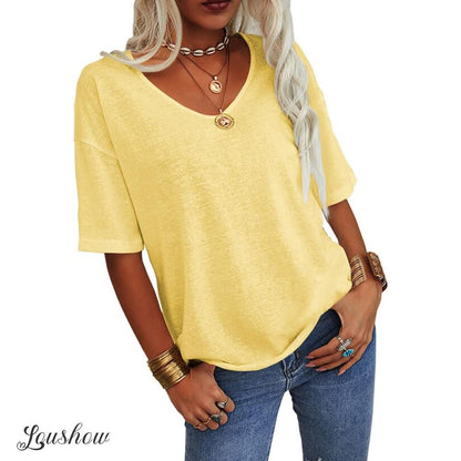Women's Solid Color V-Neck T-shirt