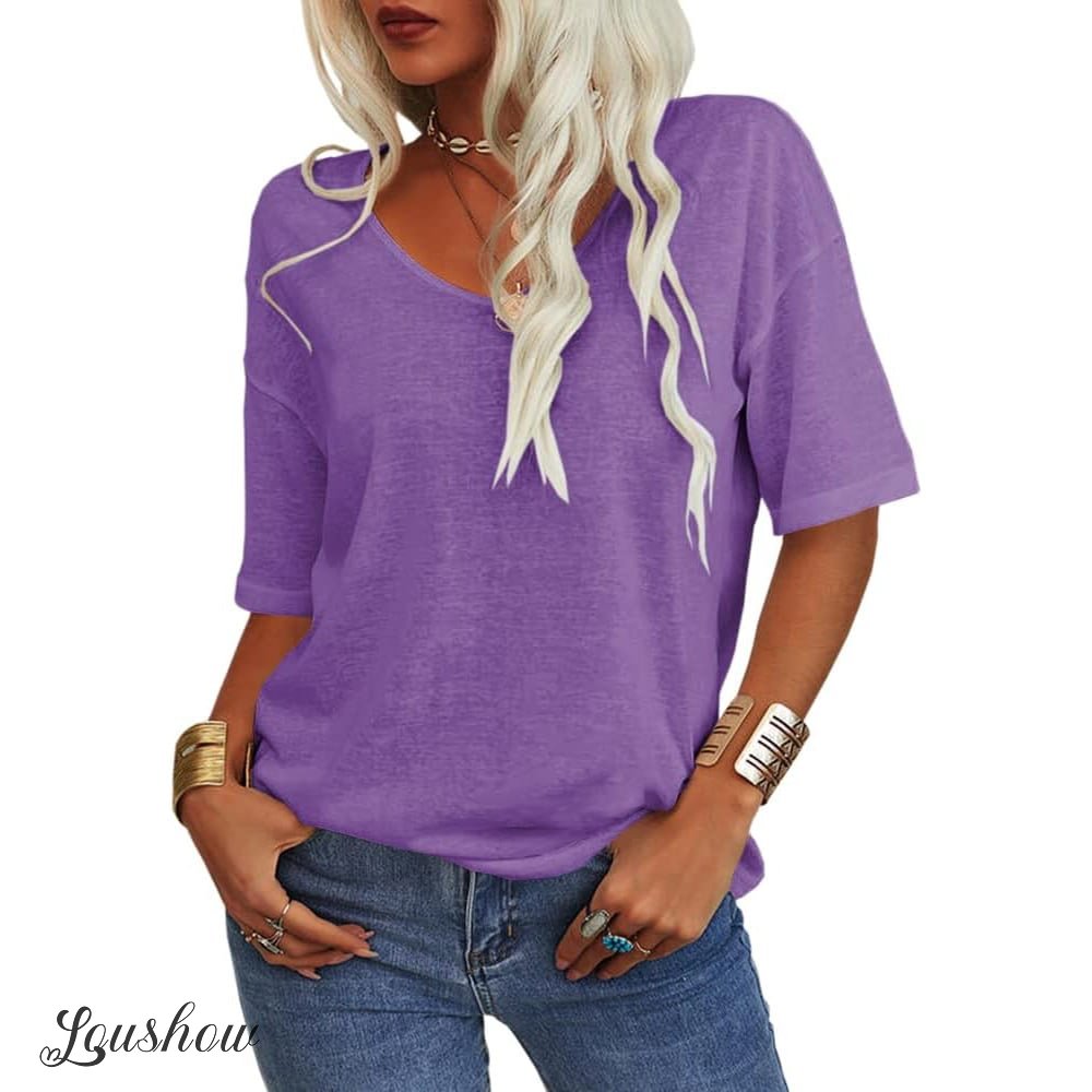 Women's Solid Color V-Neck T-shirt