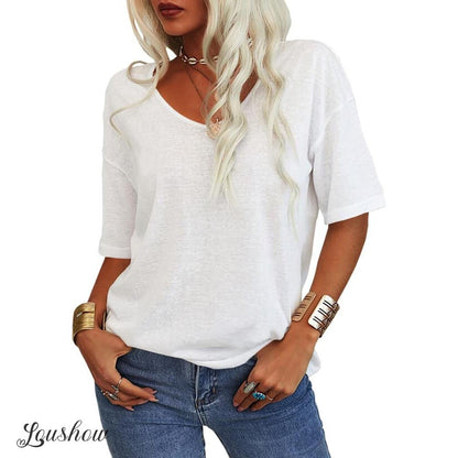 Women's Solid Color V-Neck T-shirt