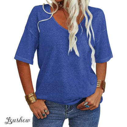 Women's Solid Color V-Neck T-shirt